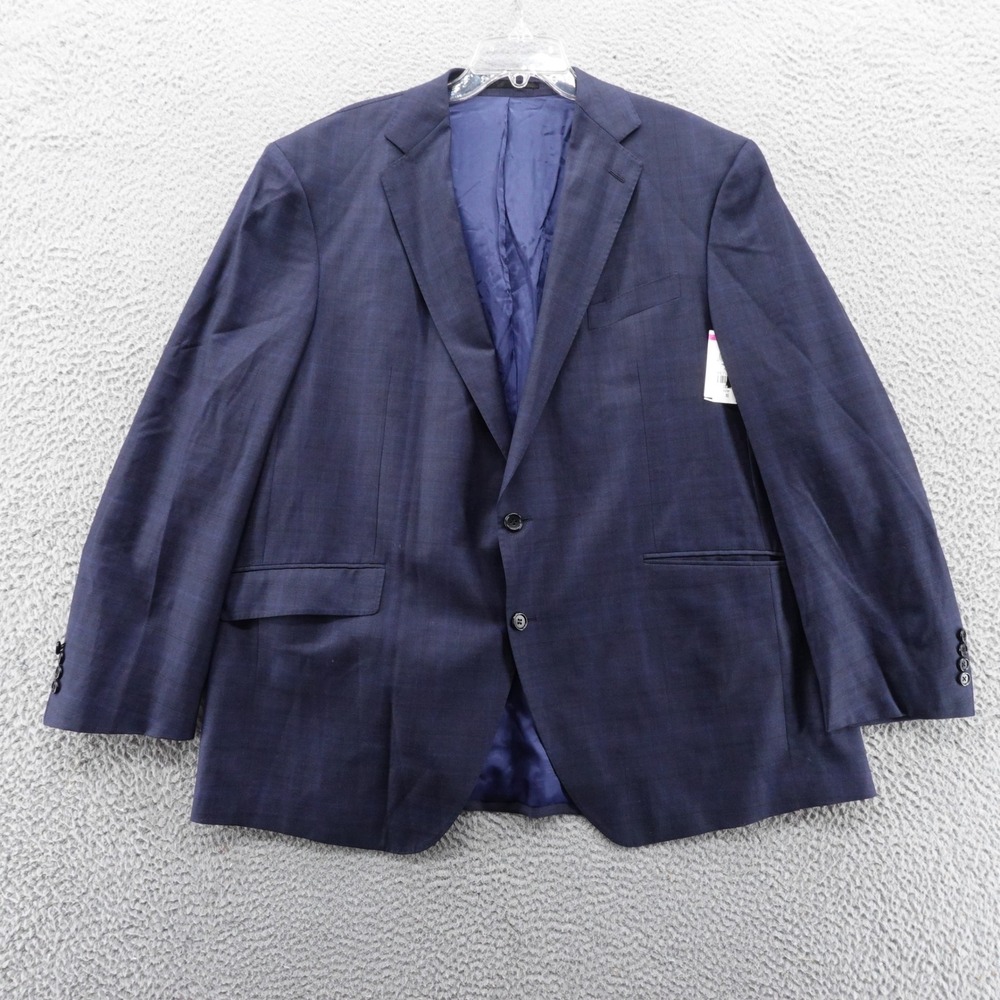 Knot Standard Mens Wool Navy Blue Plaid 2 Button Blazer Jacket 48R‎ *